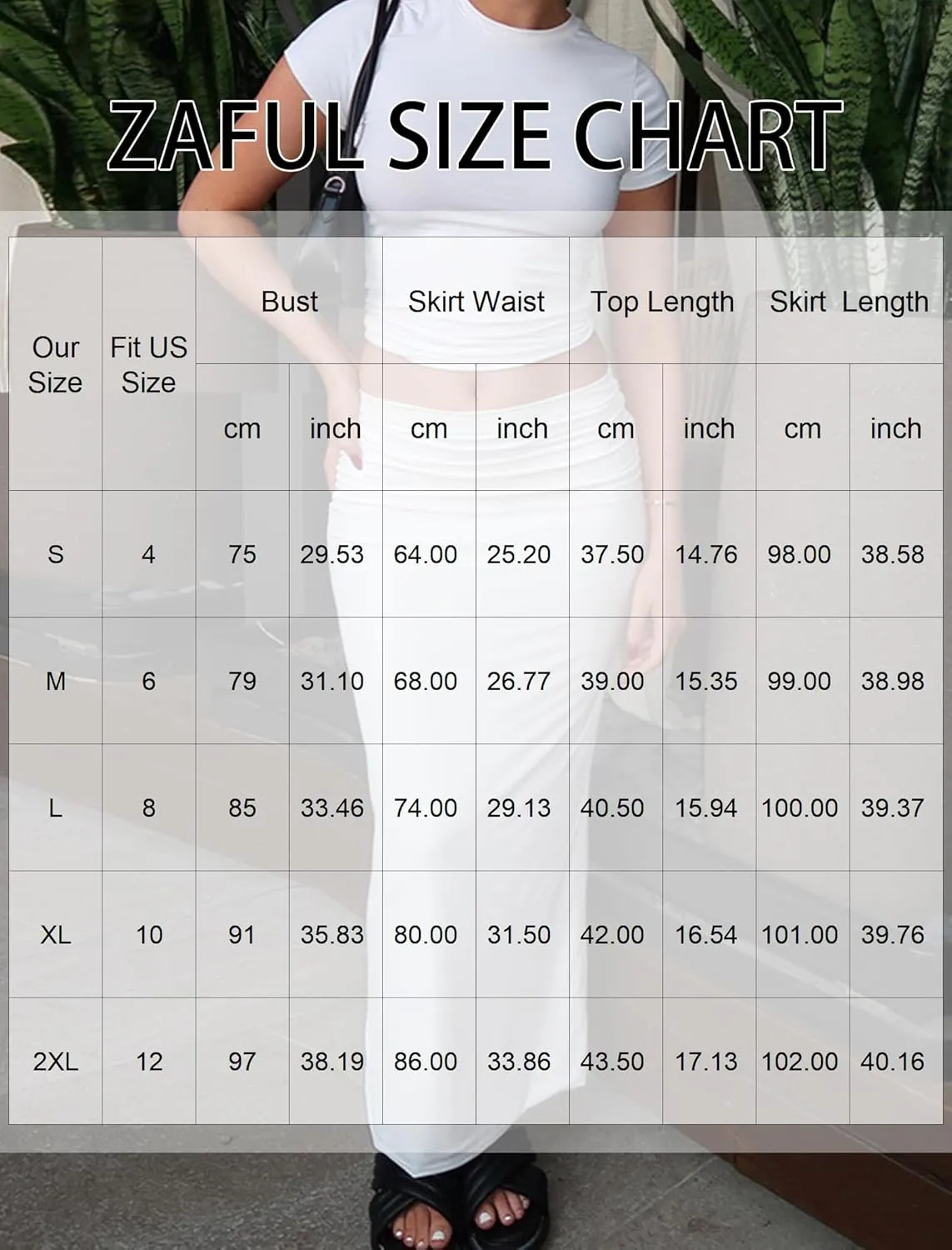 ZAFUL Women's Two Piece Skirt Set for Women Y2K Outfits Short Sleeve Crop Tops Bodycon High Waist Long Maxi Skirts