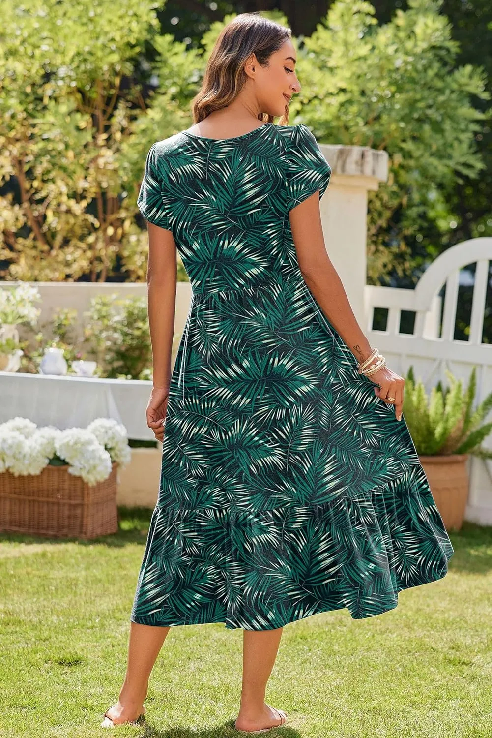 Zeagoo Women Summer Midi A Line Dress Short Sleeve Casual Flowy Tiered Beach Long Sundress with Pockets 2025 Vacation Travel