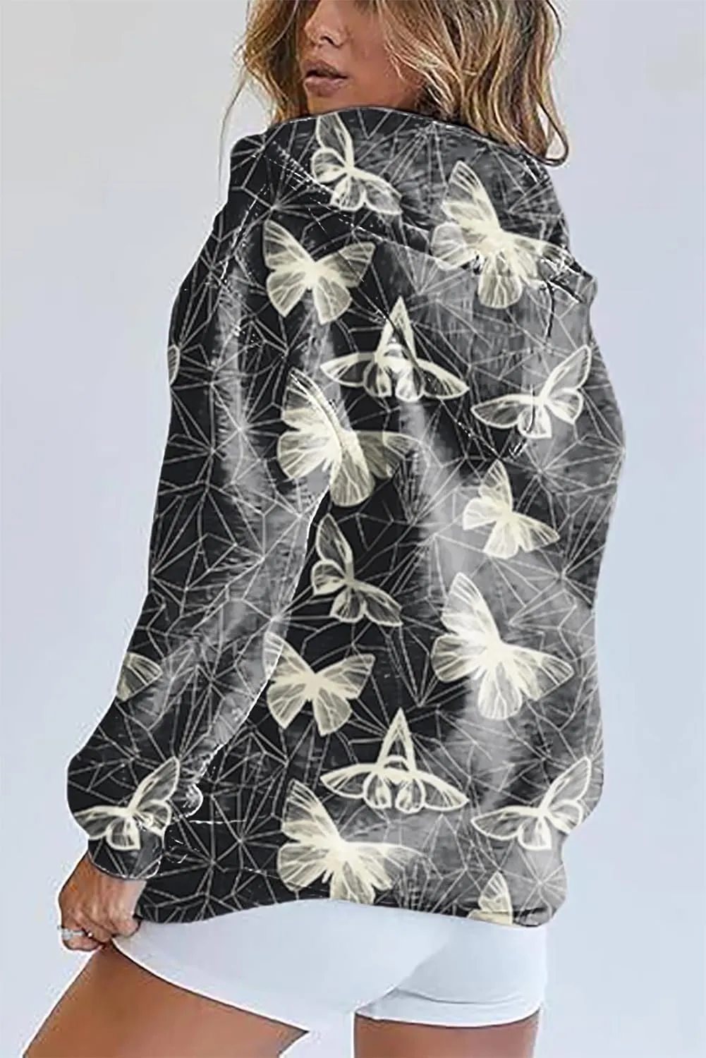Zip Up Hoodie Women Butterfly Graphic Hoodies Long Sleeve Oversized Y2K Sweatshirts Cute jackets Plus Size for Girls